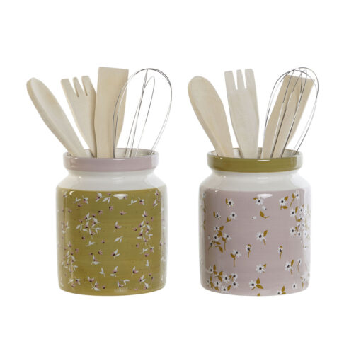 Recipiente para Utensílios de Cozinha Verde Lilás Metal Madeira MDF 12 x 12 x 25 cm (2 Unidades)