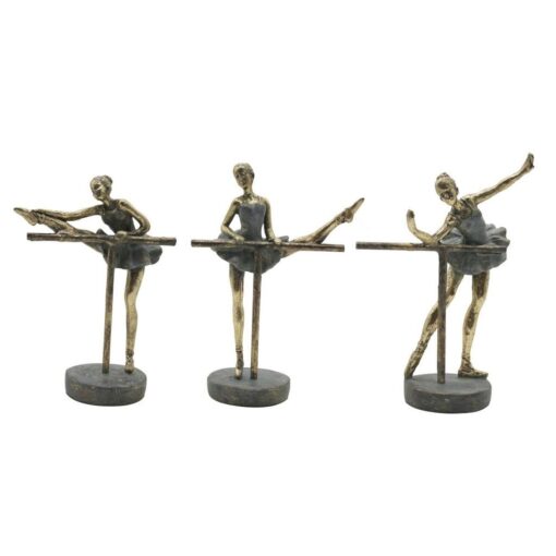 Figura Decorativa Cinzento Dourado Bailarina Ballet 14 x 8 x 20 cm (3 Unidades)