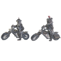 Figura Decorativa Cinzento escuro Motoqueiro 24 x 15 x 29 cm (2 Unidades)