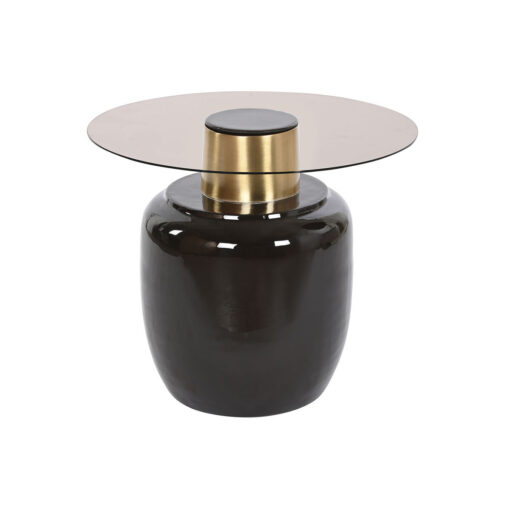 Mesa de apoio Preto Dourado Metal Cristal 59 x 59 x 46 cm