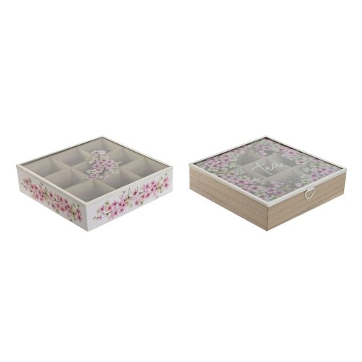 Caixa para Infusões Home ESPRIT Branco Cor de Rosa Metal Cristal Madeira MDF 24 x 24 x 6