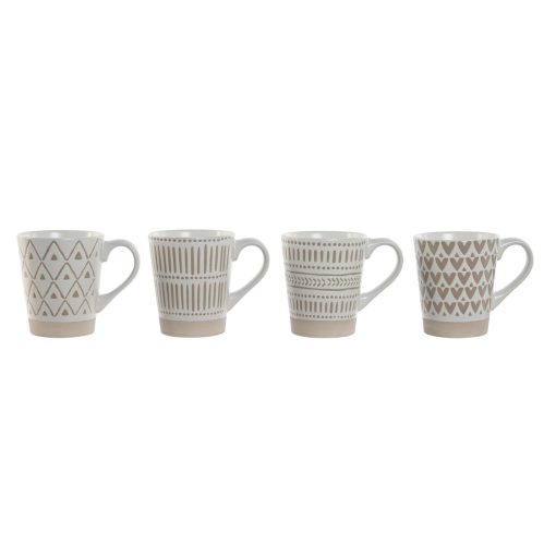 Conjunto de 4 Canecas Home ESPRIT Branco Bege Grés 360 ml 9 x 7 x 10