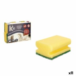 Conjunto de esfregões Amarelo Verde Poliuretano Fibra abrasiva 4 Peças (11 Unidades)