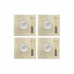 Conjunto de sushi DKD Home Decor Bambu Grés Branco Oriental 14