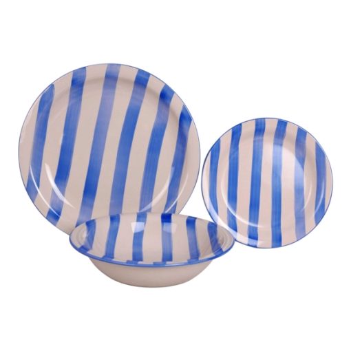 Louça Home ESPRIT Vermelho, Azul, Amarelo Grés Riscas Mediterrâneo 26,5 x 26,5 x 3 cm 18 Peças - Image 4