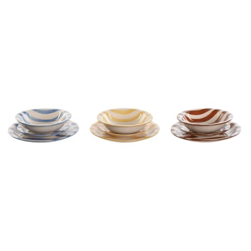 Louça Home ESPRIT Vermelho, Azul, Amarelo Grés Riscas Mediterrâneo 26,5 x 26,5 x 3 cm 18 Peças