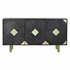 Aparador 145 x 42 x 77 cm Preto Dourado Madeira de mangueira