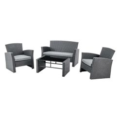 Conjunto de Mesa com 3 Poltronas Cinzento 124 x 72 x 75 cm 121 x 63 x 73 cm Rotim sintético