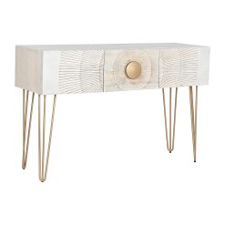 Consola Branco Dourado Metal Madeira de mangueira 120 x 38 x 76 cm