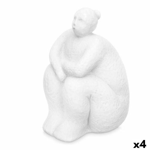 Figura Decorativa Branco Dolomite 18 x 30 x 19 cm (4 Unidades) Mulher Sentado