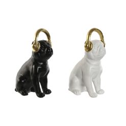 Figura Decorativa Branco Preto Dourado Cão 12 x 18 x 30 cm (2 Unidades)