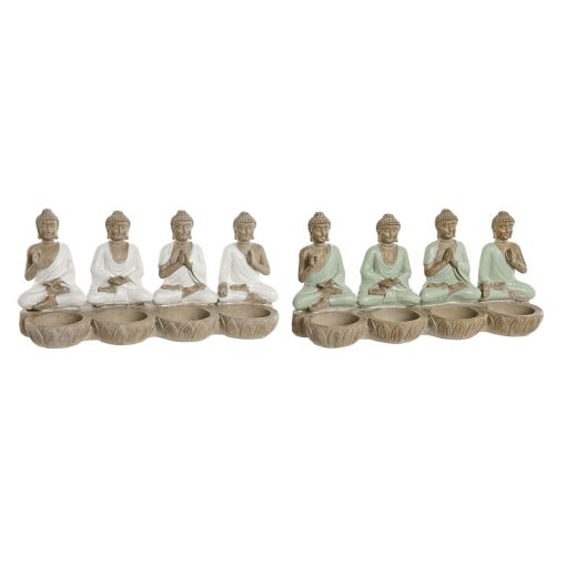 Figura Decorativa Branco Verde Buda Oriental 24 x 9 x 11 cm (2 Unidades)