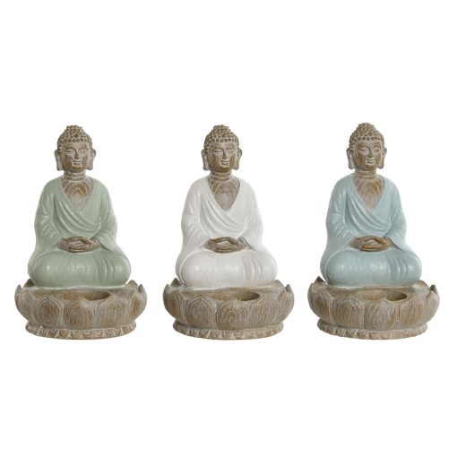 Figura Decorativa Branco Verde Turquesa Buda Oriental 12 x 12 x 18