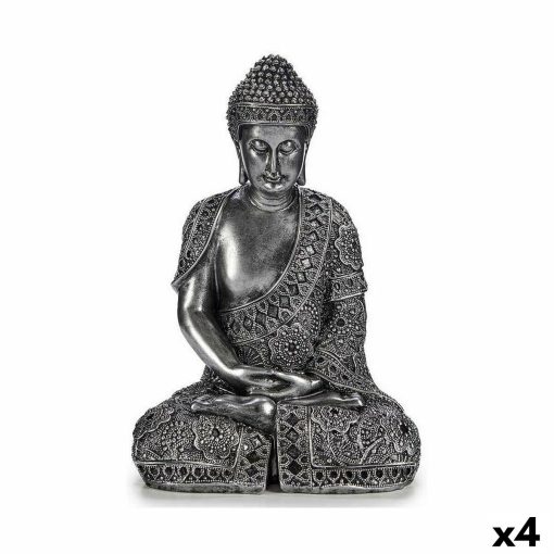 Figura Decorativa Buda Sentado Prateado 17 x 32