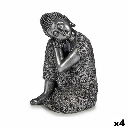 Figura Decorativa Buda Sentado Prateado 20 x 30 x 20 cm (4 Unidades)