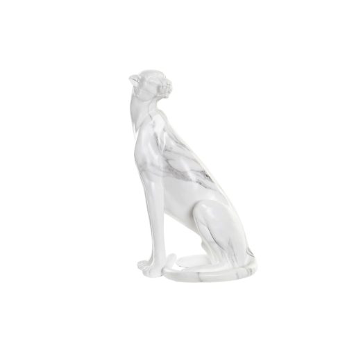 Figura Decorativa Cinzento Branco Leopardo Resina Mármore (25 x 18 x 41 cm)