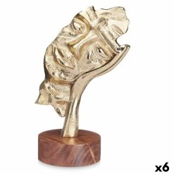 Figura Decorativa Face Dourado Madeira Metal 16