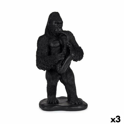 Figura Decorativa Gorila Saxofone Preto 15 x 38