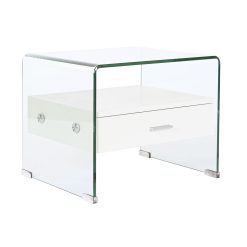 Mesa de Cabeceira Branco Transparente Cristal Madeira MDF 50 x 40 x 45