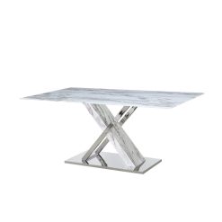 Mesa de Jantar Cristal Prateado Cinzento Aço Branco 180 x 90 x 78 cm