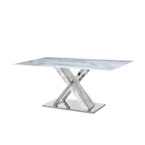 Mesa de Jantar Cristal Prateado Cinzento Aço Branco 180 x 90 x 78 cm