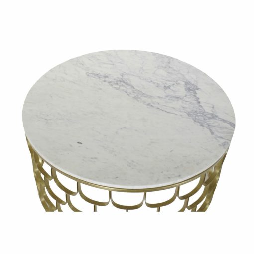 Mesa de apoio 81 x 81 x 42 cm Dourado Branco Plástico Mármore Ferro - Image 3