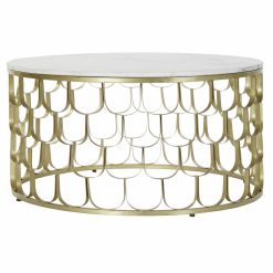 Mesa de apoio 81 x 81 x 42 cm Dourado Branco Plástico Mármore Ferro