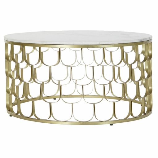 Mesa de apoio 81 x 81 x 42 cm Dourado Branco Plástico Mármore Ferro