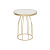 Mesa de apoio Branco Dourado Metal Ardósia 49 x 49 x 60