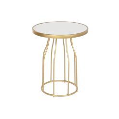 Mesa de apoio Branco Dourado Metal Ardósia 49 x 49 x 60