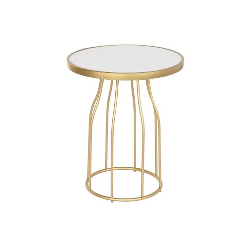 Mesa de apoio Branco Dourado Metal Ardósia 49 x 49 x 60