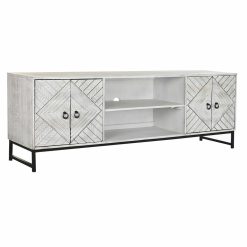 Móvel de TV 180 x 40 x 60 cm Preto Metal Branco Madeira de mangueira