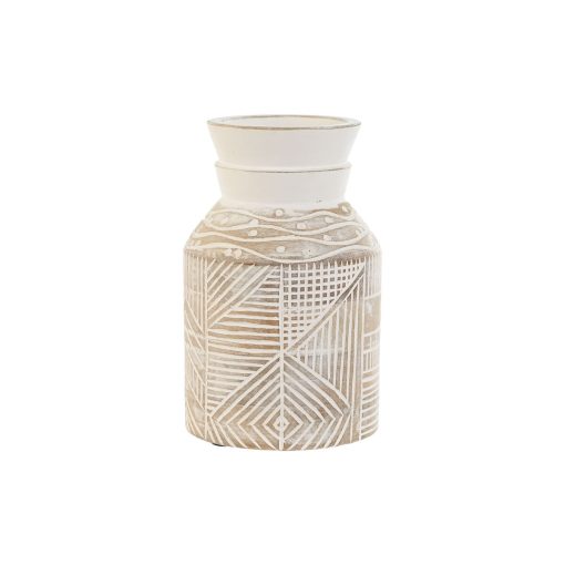 Vaso Branco Natural Madeira de mangueira Colonial 15 x 15 x 38 cm