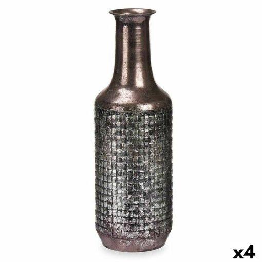 Vaso Prateado Metal 14 x 46 x 14 cm (4 Unidades) Com relevo