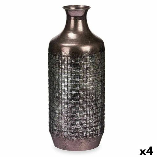 Vaso Prateado Metal 16 x 42 x 16 cm (4 Unidades) Com relevo