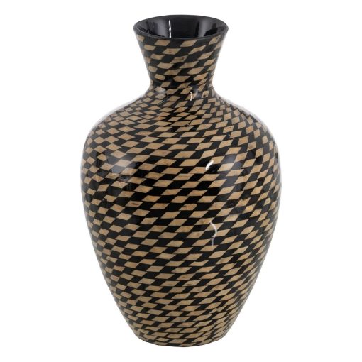 Vaso Preto Bege Bambu 28 x 28 x 46 cm