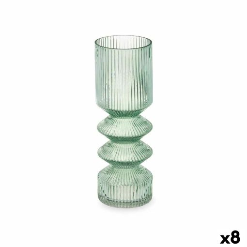 Vaso Riscas Verde Cristal 8 x 23 x 8 cm (8 Unidades)