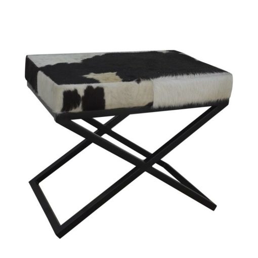 Banco de Pé-de-cama Branco Preto Vaca Metal 60 x 40 x 50 cm