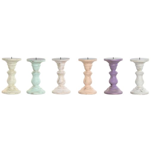 Candelabro Amarelo Azul Verde Cor de Rosa Metal Madeira de mangueira Shabby Chic 10 x 10 x 18 cm