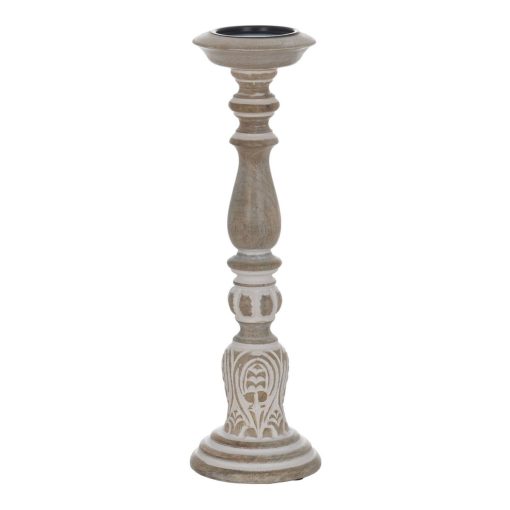 Candelabro Branco Natural Ferro Madeira de mangueira 14 x 14 x 45