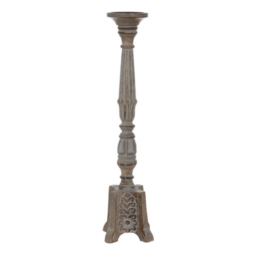Candelabro Branco Natural Ferro Madeira de mangueira 19 x 19 x 68