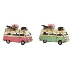Figura Decorativa Carrinha Verde Cor de Rosa Vintage 17 x 8 x 11 cm (2 Unidades)
