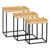 Jogo de 3 mesas Preto Natural Ferro Madeira MDF 57