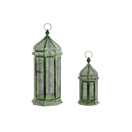 Lanternas Verde Metal Oriental 23 x 23 x 57 cm (2 Peças)