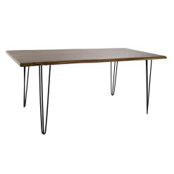 Mesa de Jantar 180 x 87 x 76 cm Preto Metal Castanho Acácia