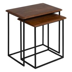 Mesa de apoio LAGOM Preto Natural Ferro Madeira da borracha 60 x 40 x 60 cm 50 x 35 x 53 cm 2 Peças (2 Unidades)