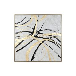 Pintura Branco Dourado Abstrato Moderno 131 x 4 x 131 cm