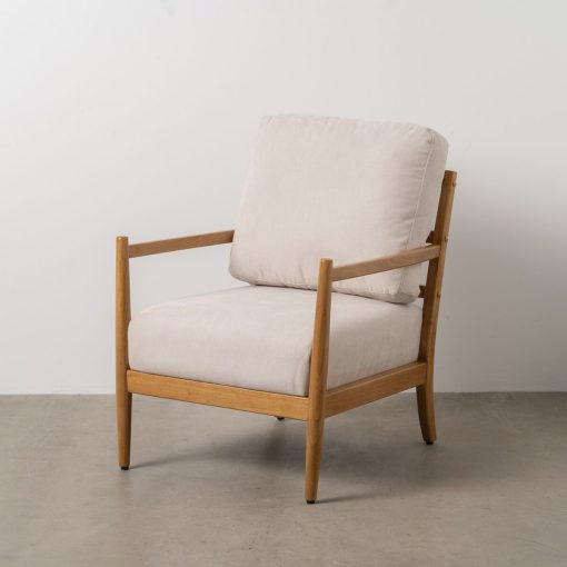 Poltrona Bege Natural Madeira da borracha Madeira MDF Foam 100 % poliéster 65 x 71 x 88 cm - Image 2