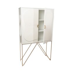 Armário Branco Dourado Metal Madeira MDF 100 x 170 x 35 cm