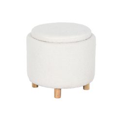 Banqueta Branco Poliéster Madeira da borracha Madeira MDF 48 x 48 x 43 cm